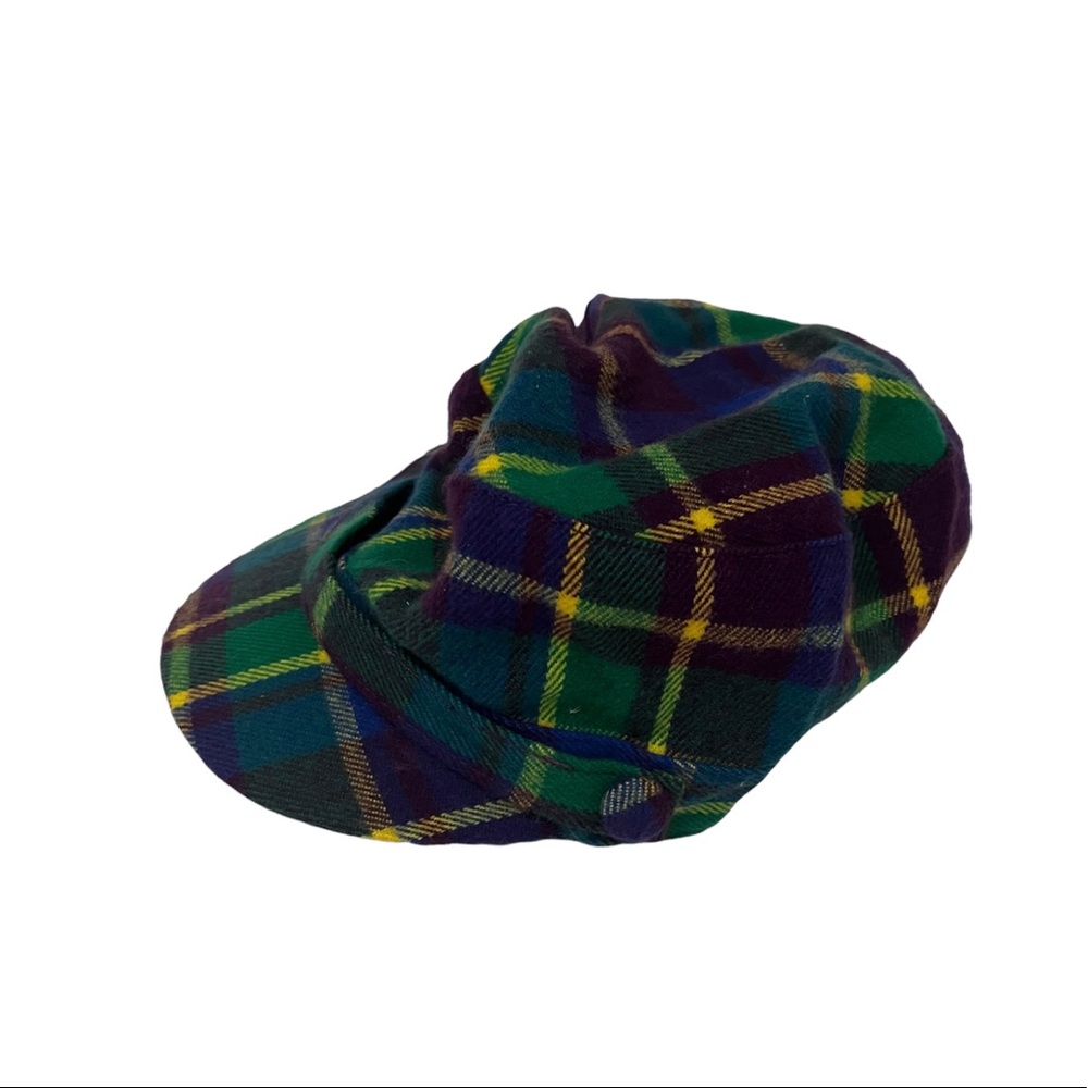 Manhattan Hat Company Plaid Green Purple Newsboy Cabbie Hat Cap One Size